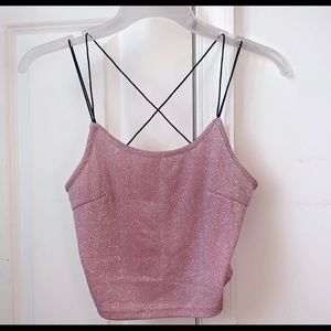 Crossed back cropped glitter tank